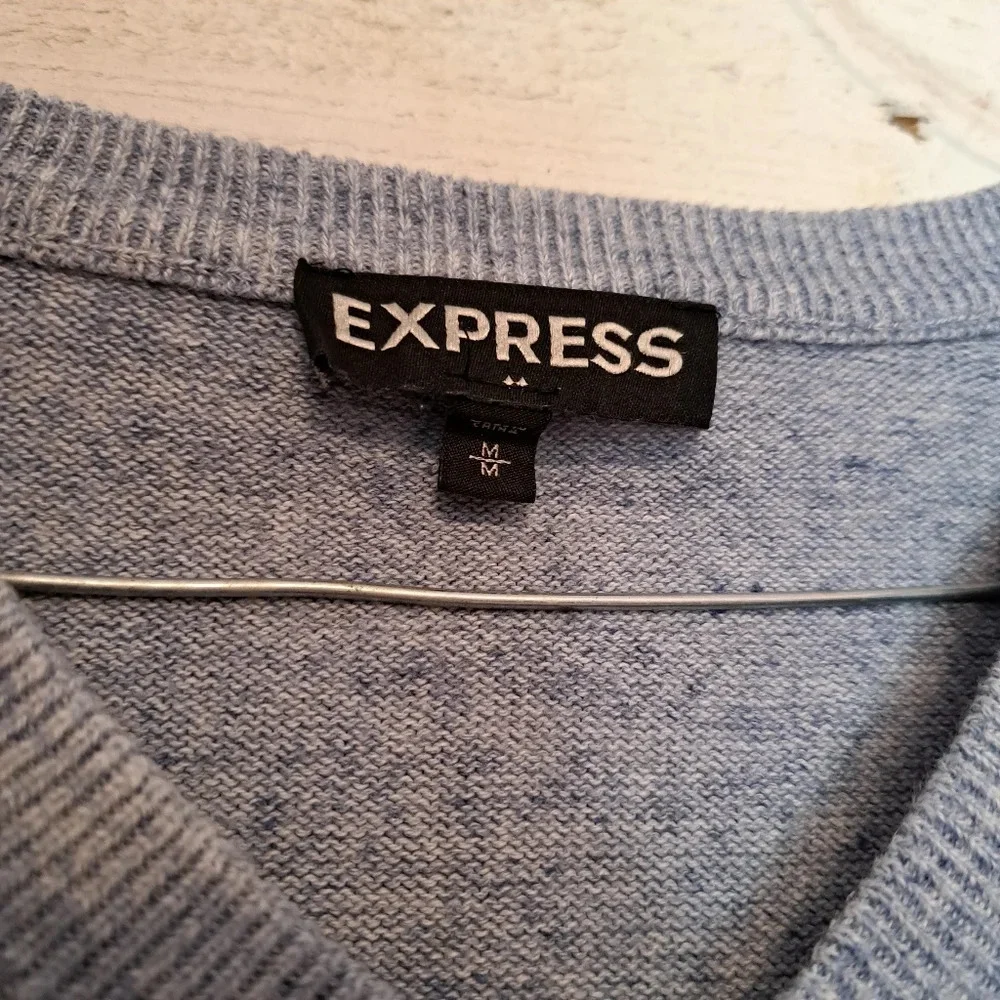 Express Mens V Neck Sweater Light Blue. Size Medium